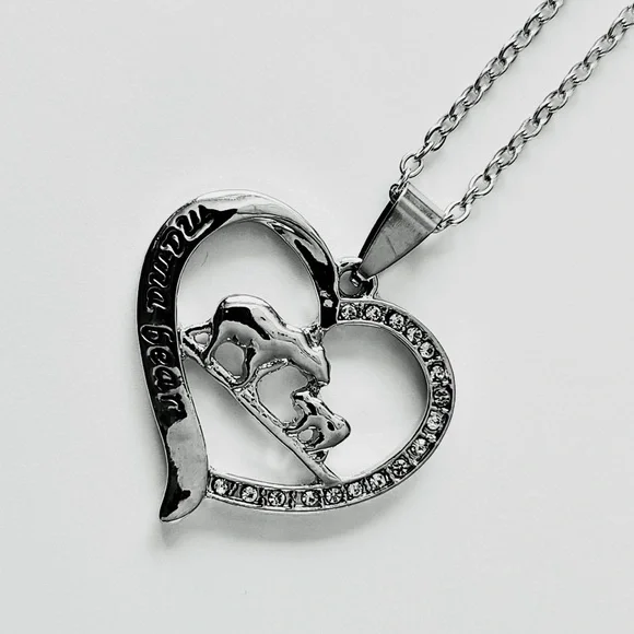 Mother's Day Gift - Mama Bear Rhinestone Silver tone Heart Charm Necklace - NWT - Picture 6 of 10
